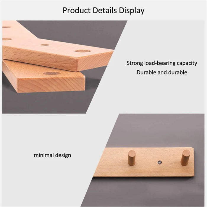 5-hook Solid Beech Wood Wall Hanger Keychain Coat Hook Rack Home Decoration (ST) - Wood Color - 5