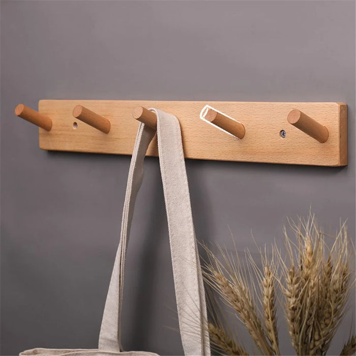 5-hook Solid Beech Wood Wall Hanger Keychain Coat Hook Rack Home Decoration (ST) - Wood Color - 6