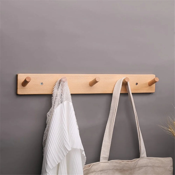 5-hook Solid Beech Wood Wall Hanger Keychain Coat Hook Rack Home Decoration (ST) - Wood Color - 7
