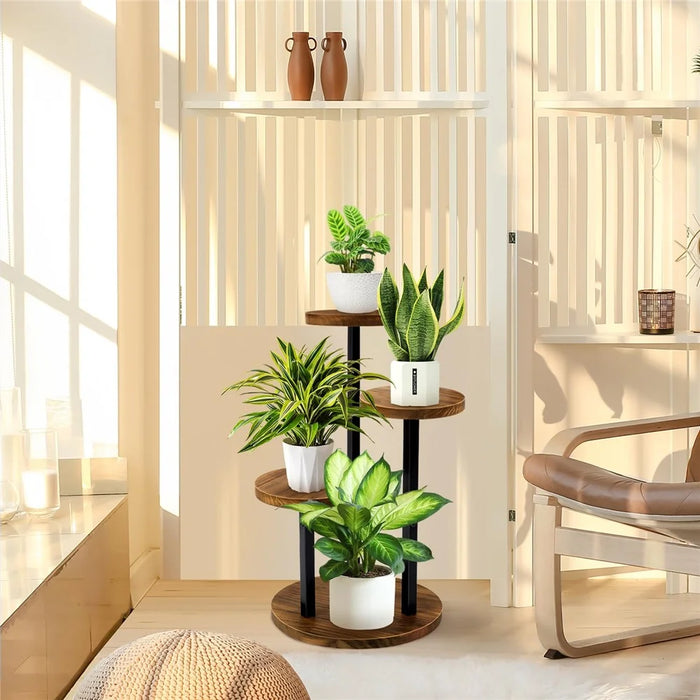Four-Tier Plant Stand Wood+Metal Living Room Balcony Succulent Flower Pot Holder Display Rack - 3