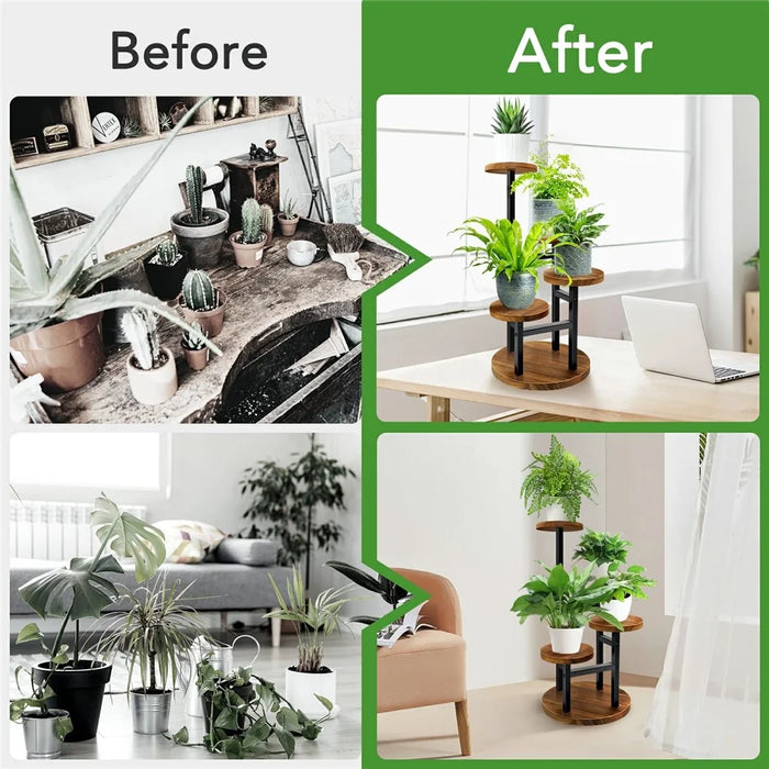 Four-Tier Plant Stand Wood+Metal Living Room Balcony Succulent Flower Pot Holder Display Rack - 7