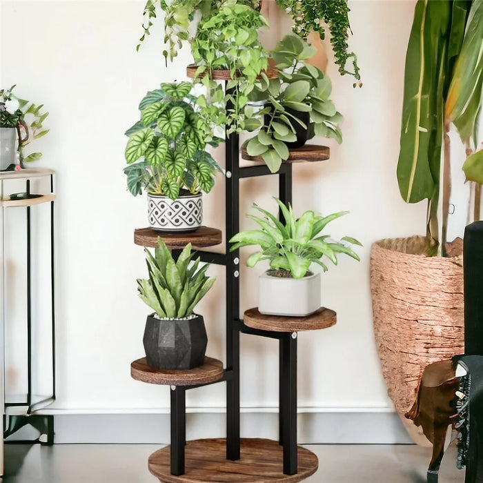 Five-Tier Plant Stand Wood+Metal Living Room Balcony Succulent Flower Pot Holder Display Rack - 3