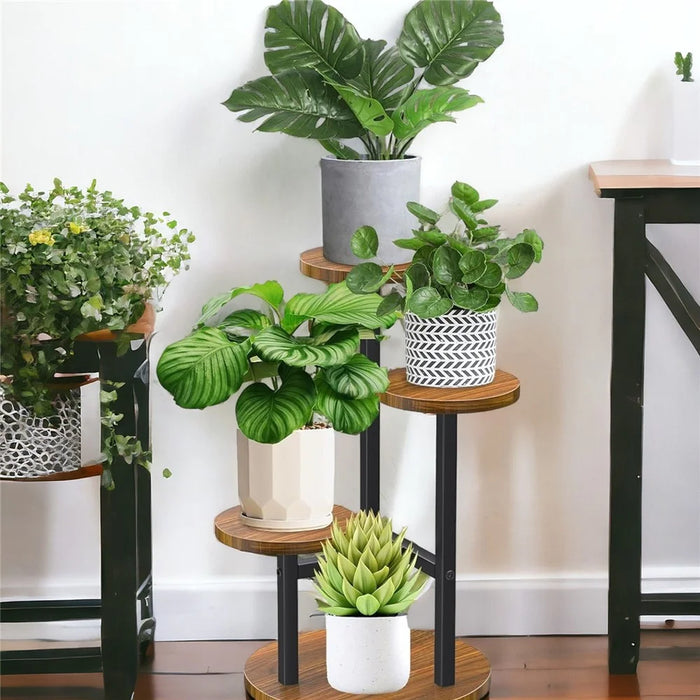 Five-Tier Plant Stand Wood+Metal Living Room Balcony Succulent Flower Pot Holder Display Rack - 7