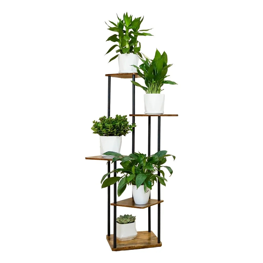 Indoor Iron Frame Wooden Flower Pot Rack Living Room Balcony Flower Plant Holder Floor Stand - 1