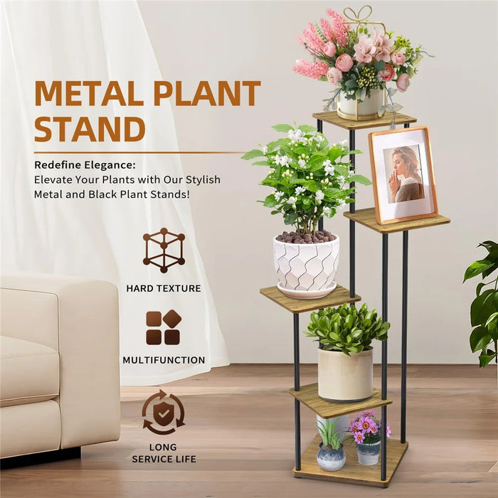 Indoor Iron Frame Wooden Flower Pot Rack Living Room Balcony Flower Plant Holder Floor Stand - 2