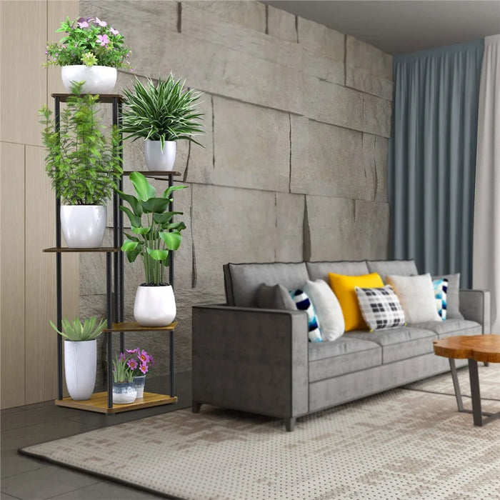 Indoor Iron Frame Wooden Flower Pot Rack Living Room Balcony Flower Plant Holder Floor Stand - 3