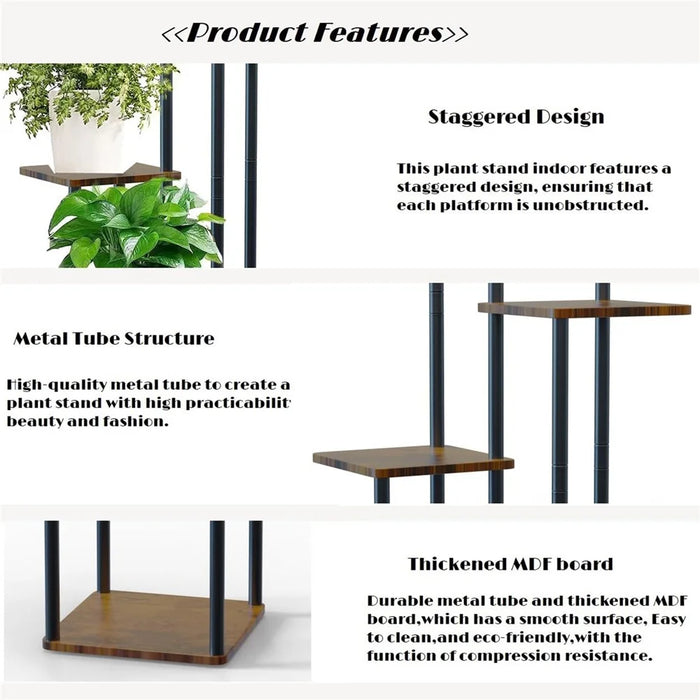 Indoor Iron Frame Wooden Flower Pot Rack Living Room Balcony Flower Plant Holder Floor Stand - 7