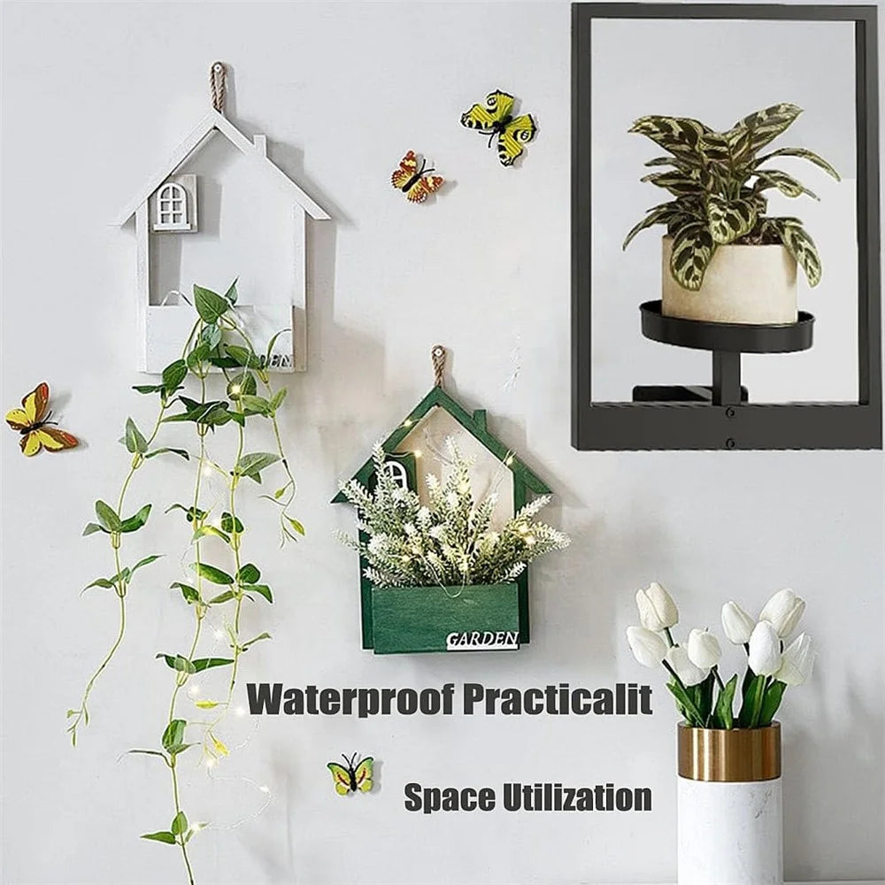 Plant Pot Shelf Indoor Outdoor Wall Mounted Decorative Flower Rack Iron Display Stand - 5