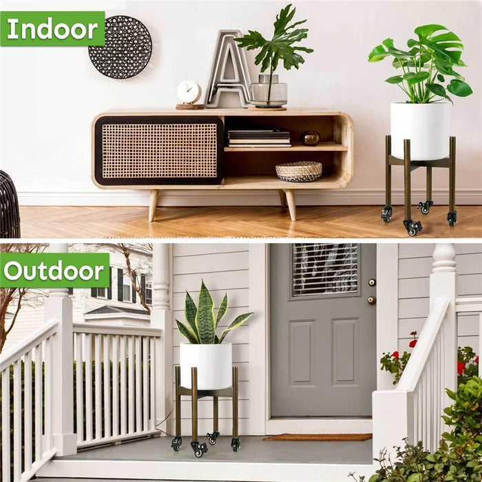 Wooden Plant Stand with Wheels Rolling Flower Pot Holder for Indoor Outdoor Balcony - Reddish Brown - 6