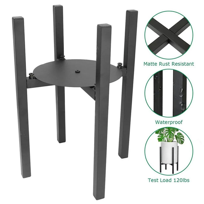 Cross Square Iron Tube Retractable Plant Stand with Round Tray Flower Pot Holder Garden Home Decor - 4