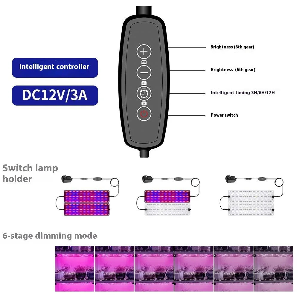 12V 3-Panel Plant Growing Light Plant Shelf Seedling Growth Fill Light, EU Plug - Warm Light - 6