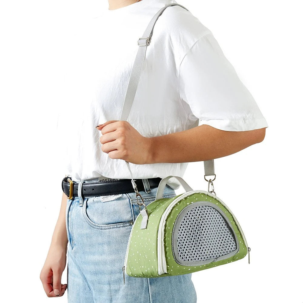 QS-117 Hamster Squirrel Carrier Bag Polyester Outdoor Lizard Small Pet Gift Crossbody Bag - Olive Green - 6