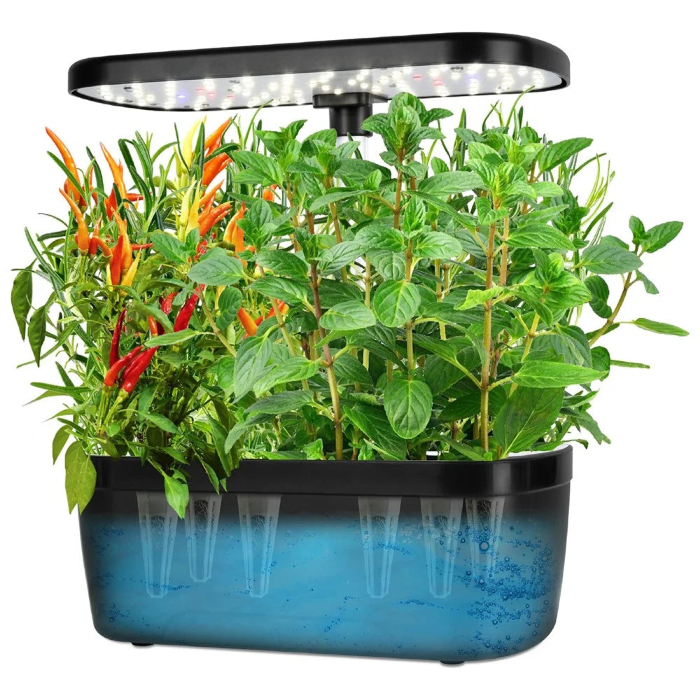 6-Hole Smart Hydroponic Planter Indoor Herb Vegetable Fruit Flower Pot with LED Grow Light - Black / EU Plug - 1