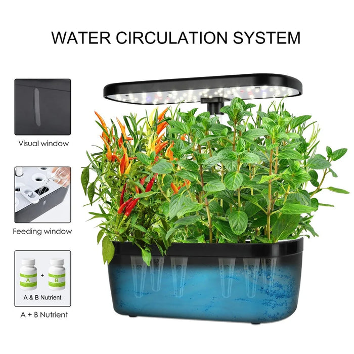 6-Hole Smart Hydroponic Planter Indoor Herb Vegetable Fruit Flower Pot with LED Grow Light - Black / EU Plug - 2