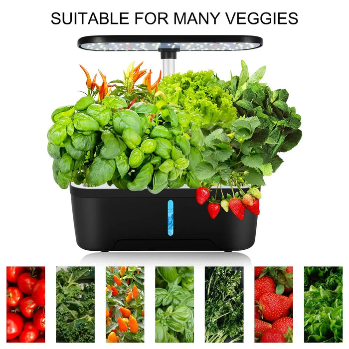 6-Hole Smart Hydroponic Planter Indoor Herb Vegetable Fruit Flower Pot with LED Grow Light - Black / EU Plug - 3