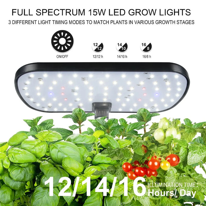 6-Hole Smart Hydroponic Planter Indoor Herb Vegetable Fruit Flower Pot with LED Grow Light - Black / EU Plug - 5