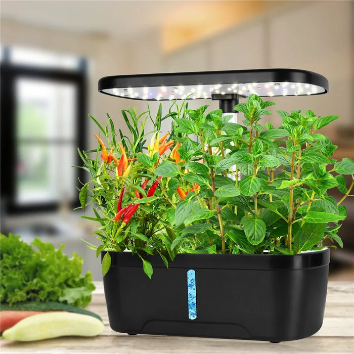 6-Hole Smart Hydroponic Planter Indoor Herb Vegetable Fruit Flower Pot with LED Grow Light - Black / EU Plug - 7