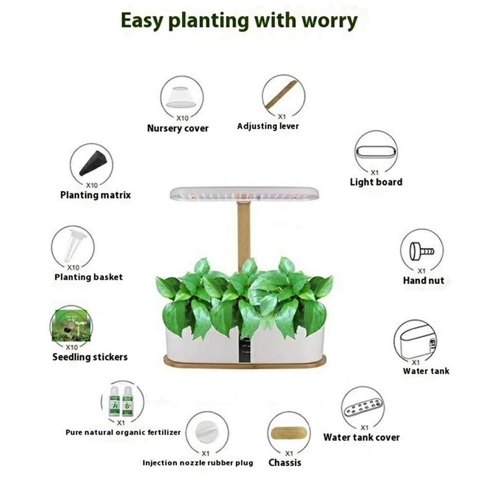Halo-01 Bamboo + ABS 10 Holes Smart Hydroponic Indoor Plant Vegetables Growing Light Planter - EU Plug - 3