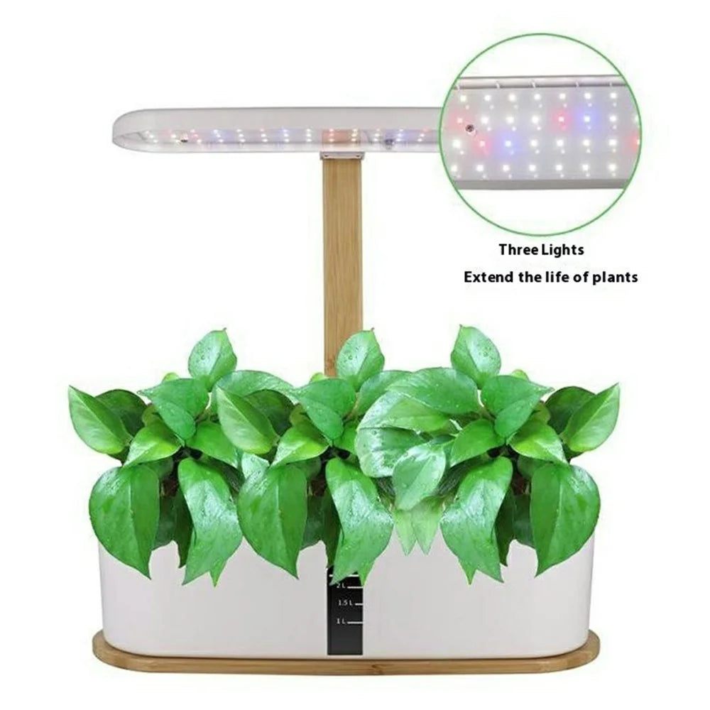 Halo-01 Bamboo + ABS 10 Holes Smart Hydroponic Indoor Plant Vegetables Growing Light Planter - EU Plug - 4