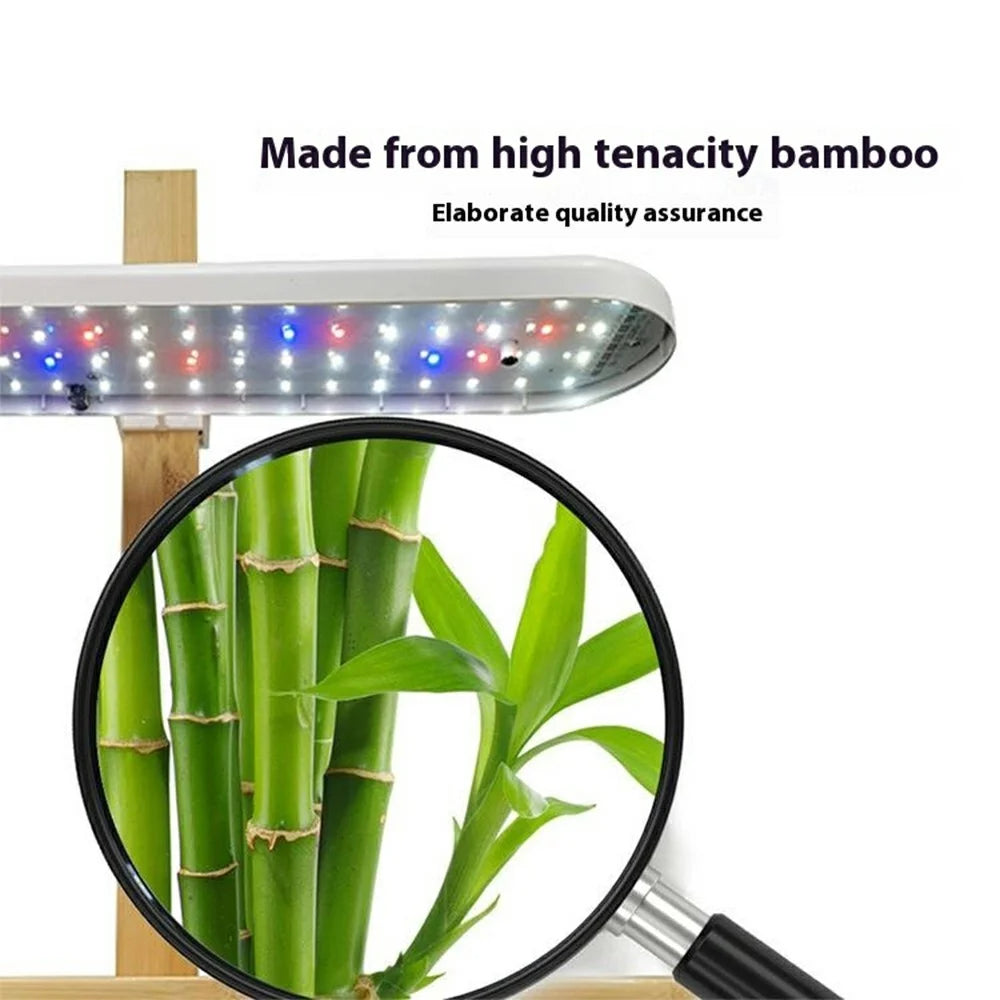 Halo-01 Bamboo ABS Desktop Plant Light Succulents Timing Full Spectrum Grow Lamp - EU Plug - 4