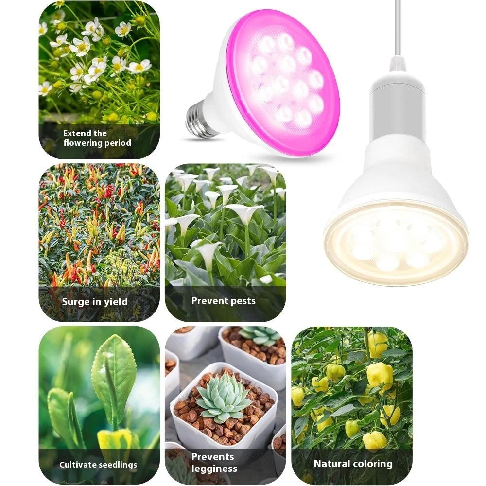 8-LED 7W High Efficiency E27 Base PAR LED Grow Light for Plants Indoor Growth Lamp - Warm Light - 5