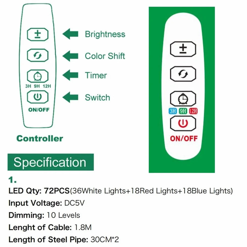 XYM-Grow Light(4000+RB)-TX-WX 10W Indoor Succulent Plant Vegetable Fruit Growth Lamp Full Spectrum Plant Light Bar - US Plug - 5