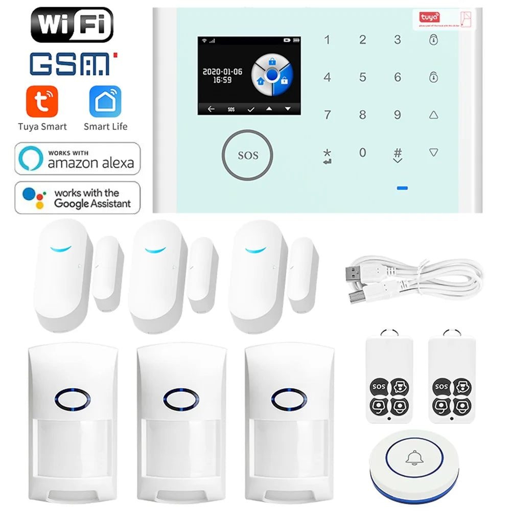 CS118 WiFi GSM Anti-theft Home Intruder Smart Alarm System 3 Door Magnetic Sensors 2 Remote Controls Touch Screen Host Tuya APP Voice Control Security System - 1