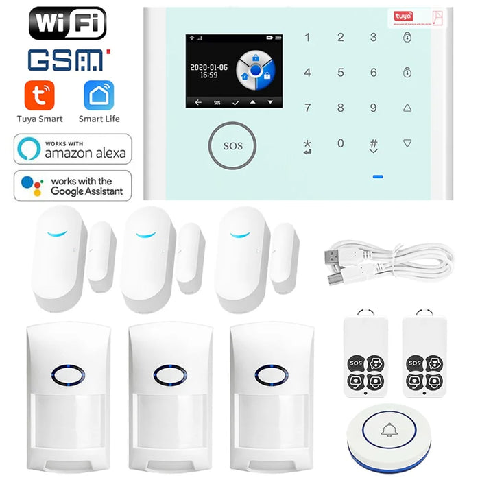 CS118 WiFi GSM Anti-theft Home Intruder Smart Alarm System 3 Door Magnetic Sensors 2 Remote Controls Touch Screen Host Tuya APP Voice Control Security System - 1