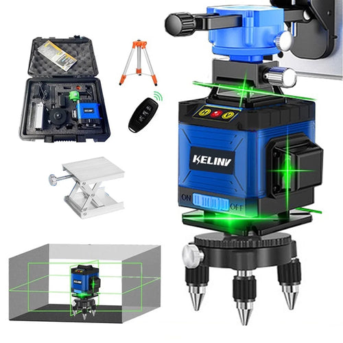 KELINV 360-Degree Rotating Laser Level Self-leveling Laser Level Meter 3D Green 12 Line Horizontal and Vertical Cross Line Tool Set for Home School Factory - EU Plug - 1