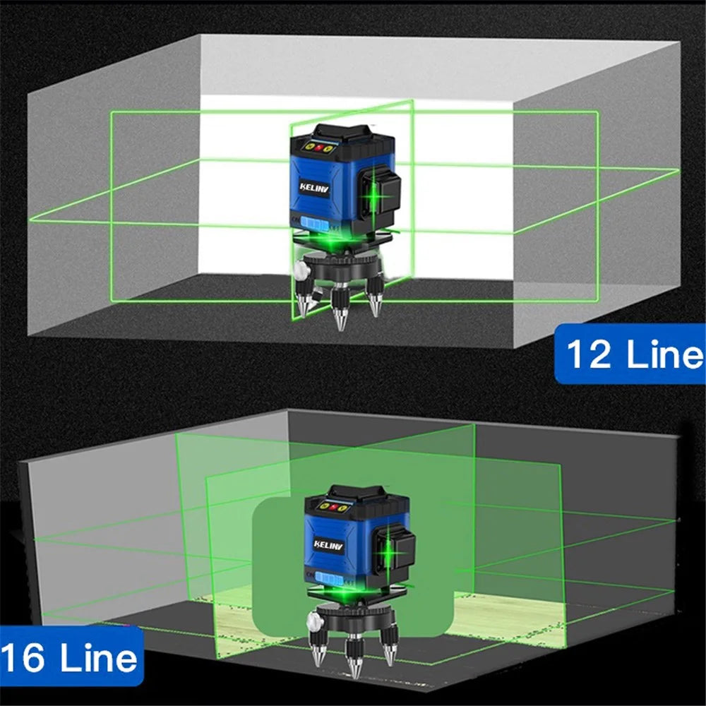 KELINV 360-Degree Rotating Laser Level Self-leveling Laser Level Meter 3D Green 12 Line Horizontal and Vertical Cross Line Tool Set for Home School Factory - EU Plug - 5