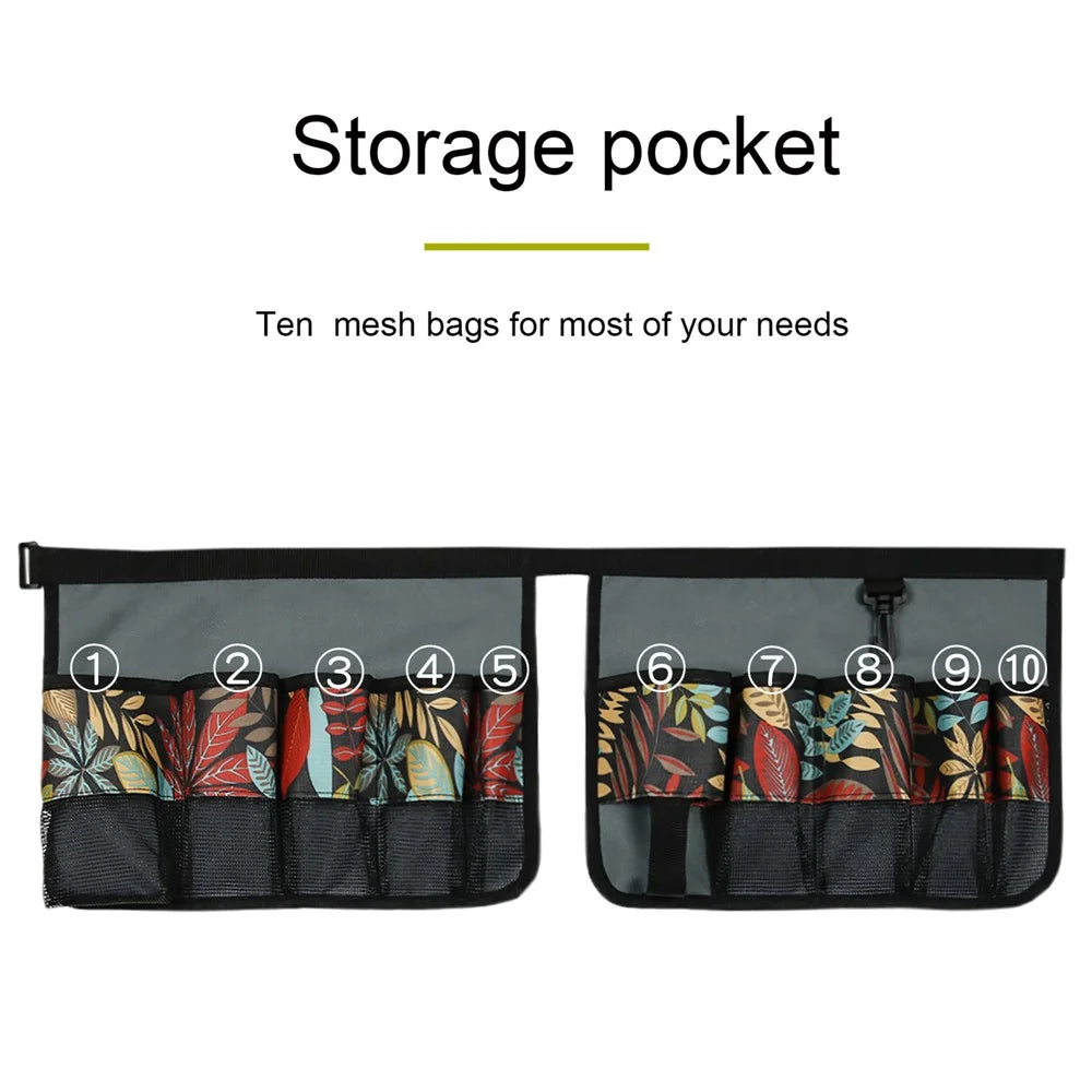 829807 600D Oxford Cloth Garden Tool Storage Bag 10 Pockets Gardening Tools Bucket Bag - Grey+Green Leaf - 4