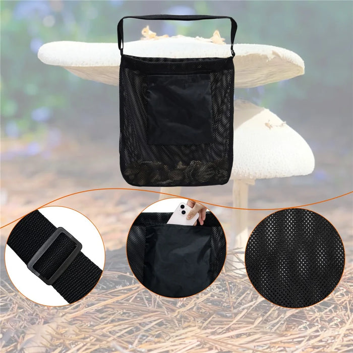 844801 Outdoor Gardening Oxford Cloth Breathable Mesh Mushroom Picking Storage Bag, 45x42cm - Black - 3