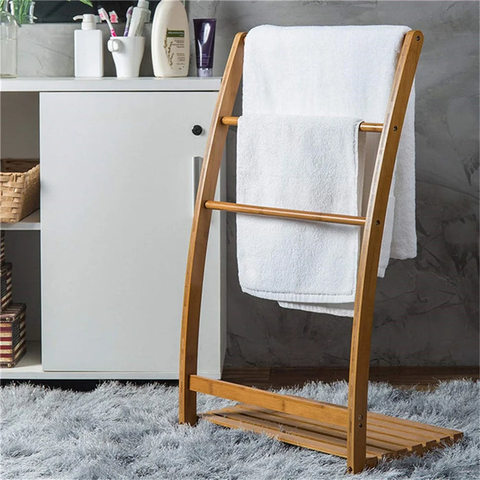 Freestanding Bamboo Towel Drying Rack 3-bar Storage Shelf for Hotel / Bathroom - 2