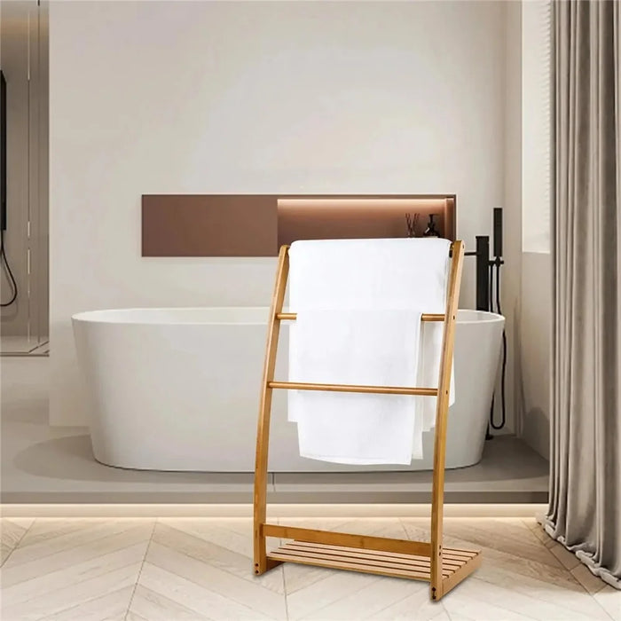 Freestanding Bamboo Towel Drying Rack 3-bar Storage Shelf for Hotel / Bathroom - 4