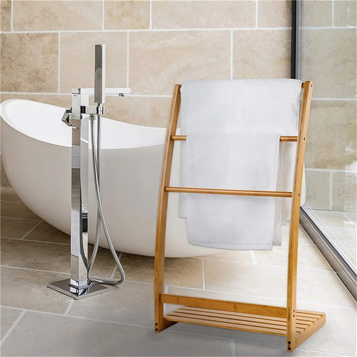 Freestanding Bamboo Towel Drying Rack 3-bar Storage Shelf for Hotel / Bathroom - 5