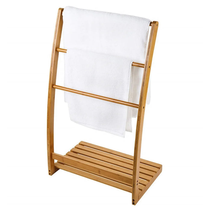 Freestanding Bamboo Towel Drying Rack 3-bar Storage Shelf for Hotel / Bathroom - 6