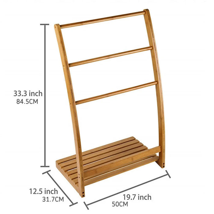 Freestanding Bamboo Towel Drying Rack 3-bar Storage Shelf for Hotel / Bathroom - 7
