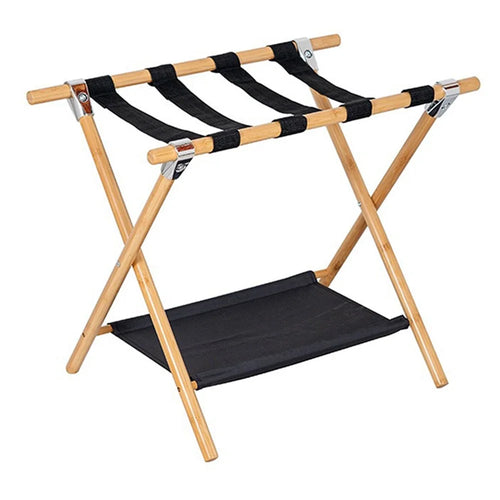 Portable Travel Hotel Luggage Rack Bamboo Foldable Double Layer Storage Rack - Natural Color - 1