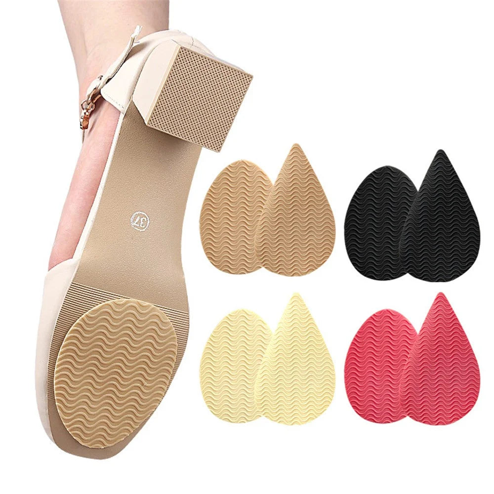 Wave Design Self-Adhesive High Heel Sole Protector Sticker Noise Reduction Silicone Forefoot Pad - Pointed Toe+Black - 2