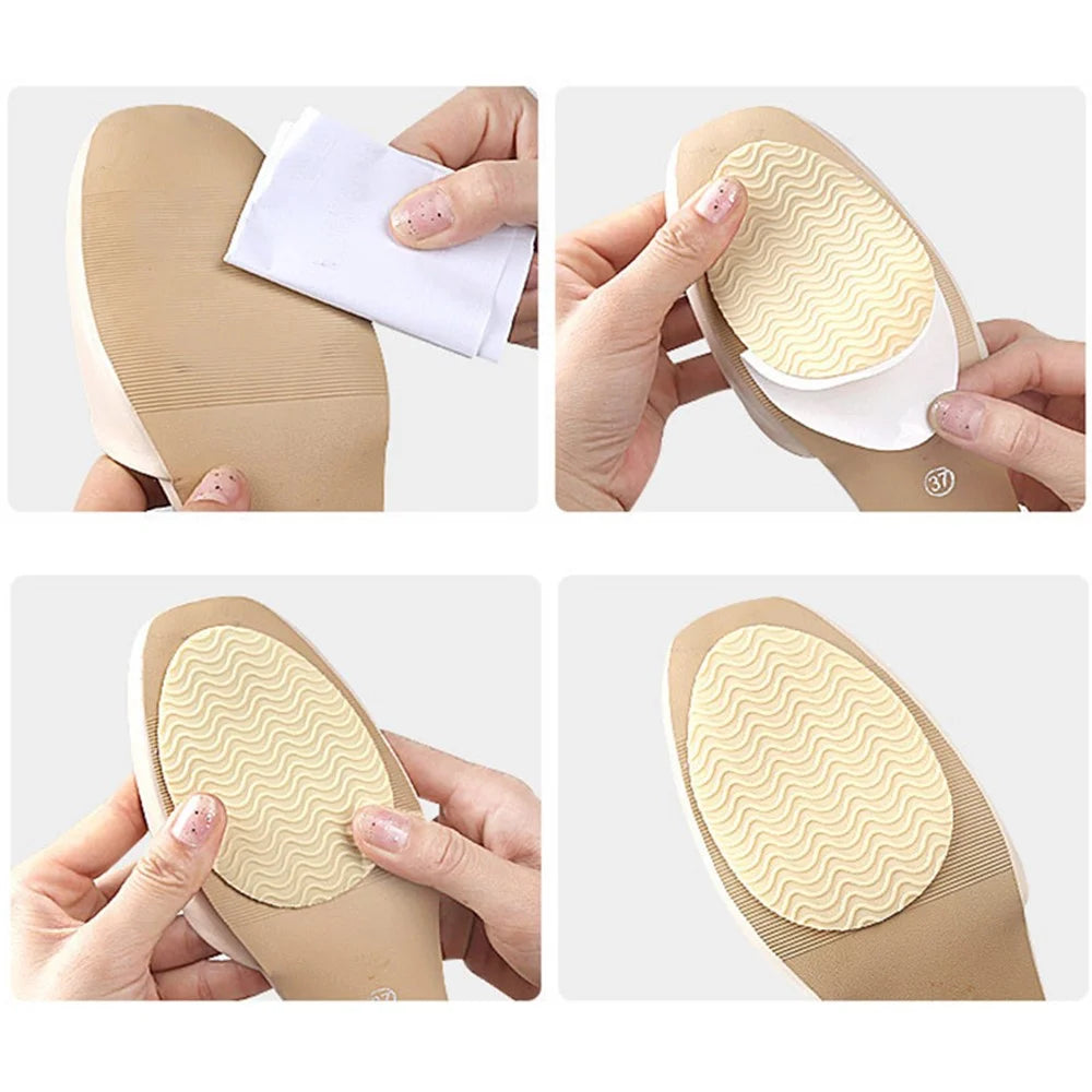 Wave Design Self-Adhesive High Heel Sole Protector Sticker Noise Reduction Silicone Forefoot Pad - Pointed Toe+Black - 6