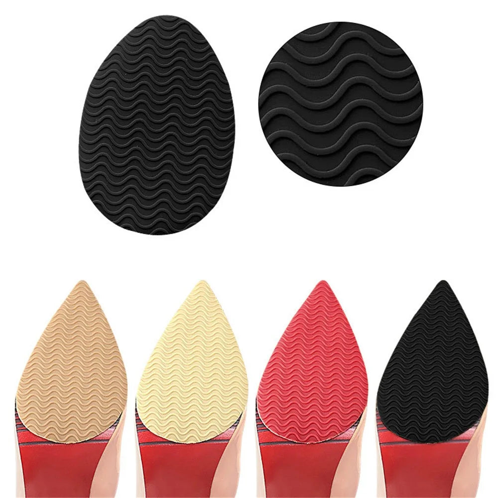 Wave Design Self-Adhesive High Heel Sole Protector Sticker Noise Reduction Silicone Forefoot Pad - Pointed Toe+Black - 7