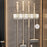 MRBASKET Punch Free Plastic Wall Mounted Mop Holder 4 Slots Broom Organizer with 5 Hooks - Cream Yellow+Silver - 7