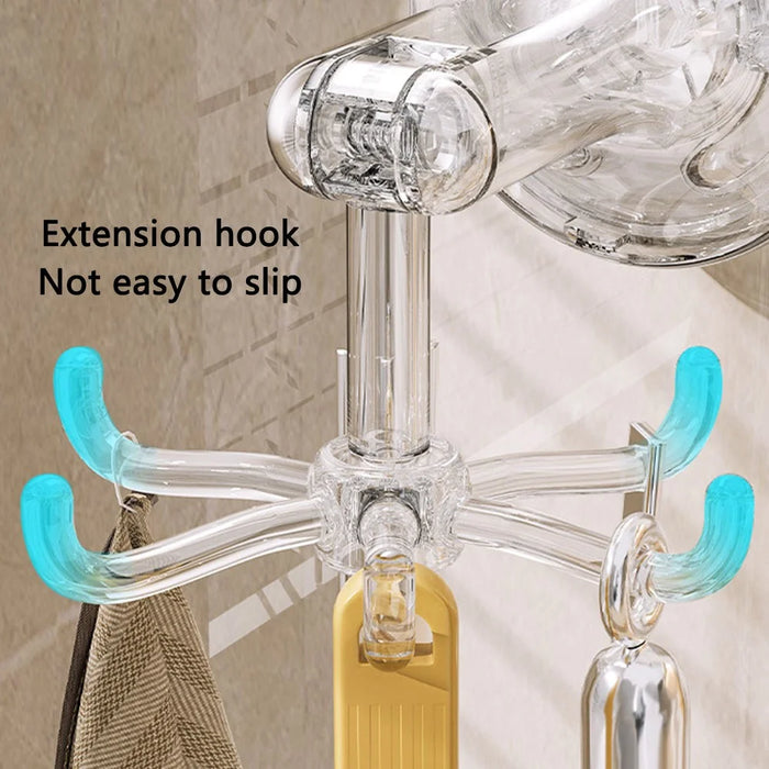 Multi-Function Suction Cup Wall-Mounted Rotating Hanger Utensil Holder with 6 Hooks - Transparent Grey - 3