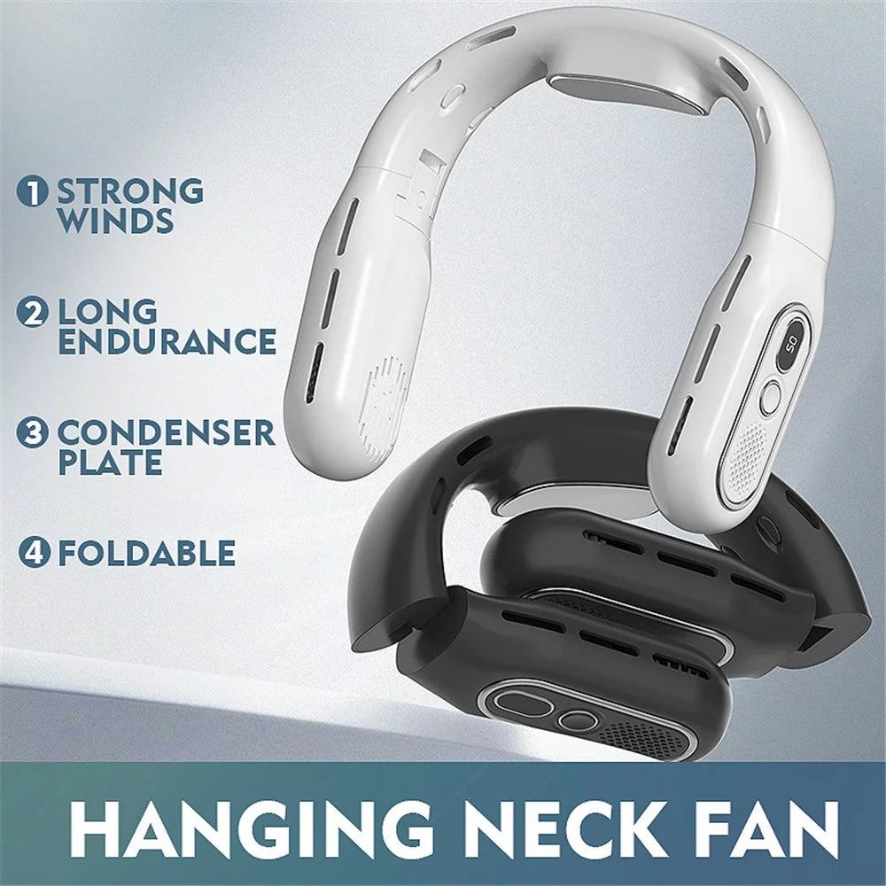 Bladeless Neck Fan 2000mAh Personal Fan with 3 Wind Speed LED Battery Display - White - 2