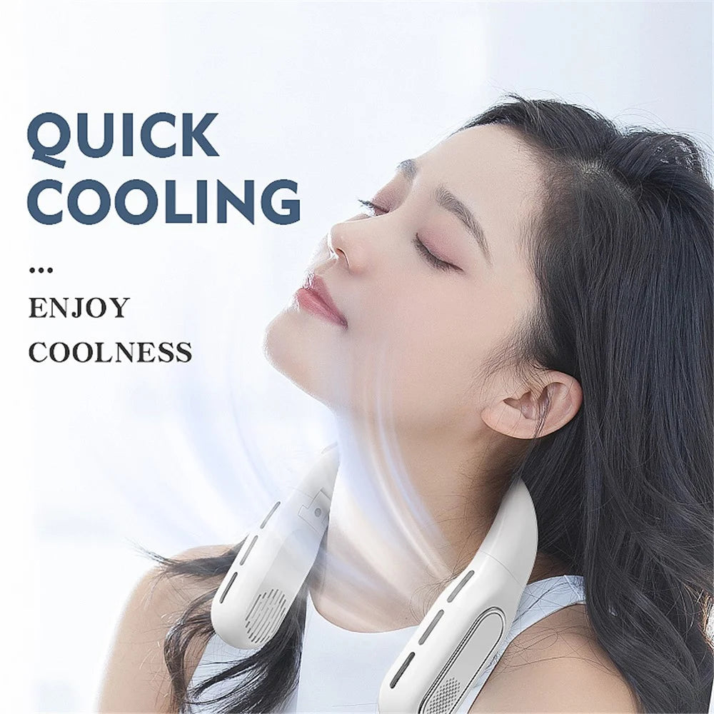 Bladeless Neck Fan 2000mAh Personal Fan with 3 Wind Speed LED Battery Display - White - 3