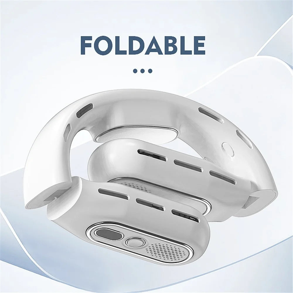 Bladeless Neck Fan 2000mAh Personal Fan with 3 Wind Speed LED Battery Display - White - 4