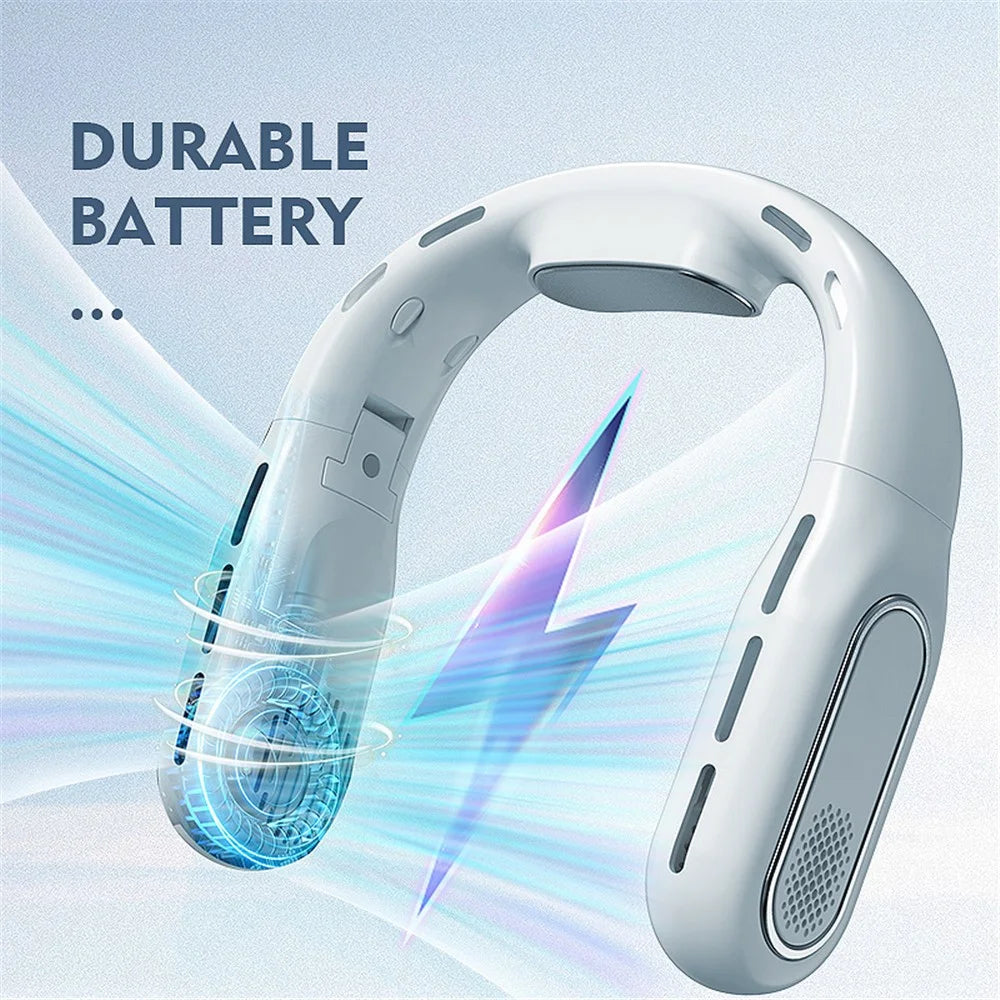 Bladeless Neck Fan 2000mAh Personal Fan with 3 Wind Speed LED Battery Display - White - 5