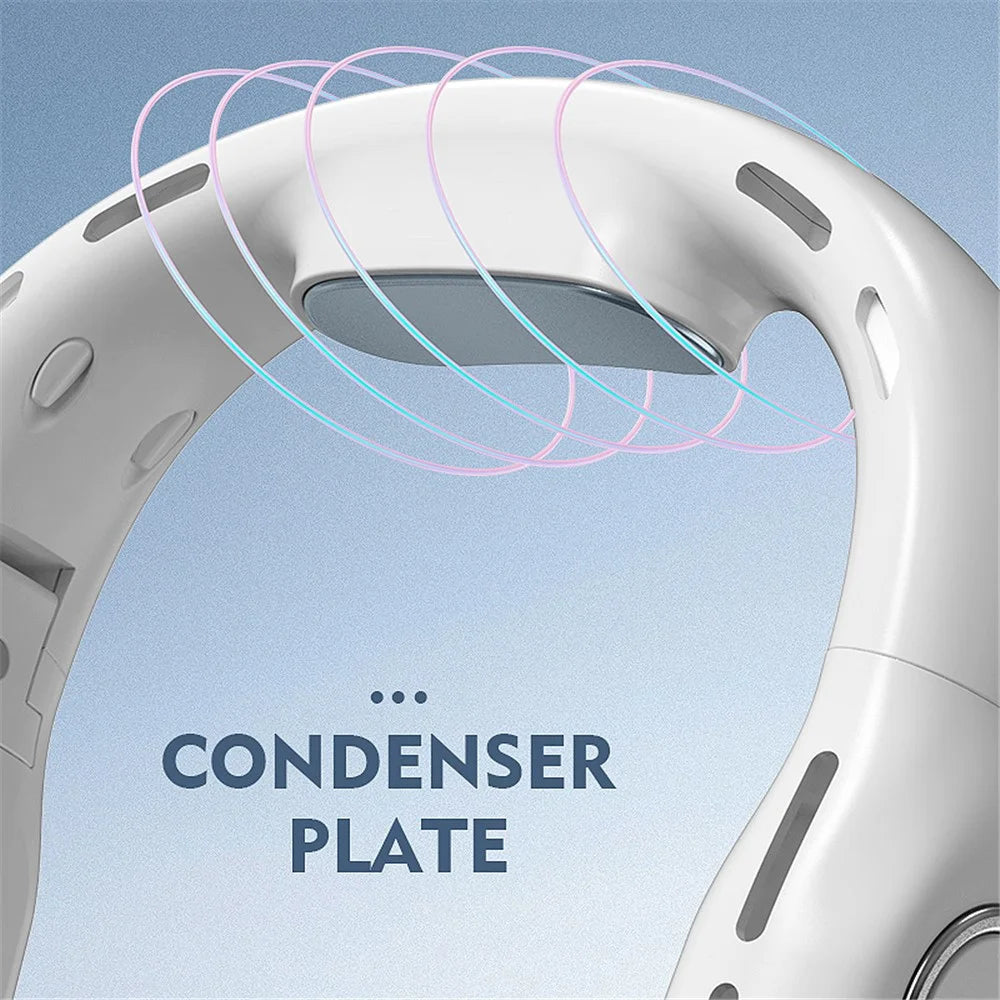 Bladeless Neck Fan 2000mAh Personal Fan with 3 Wind Speed LED Battery Display - White - 6