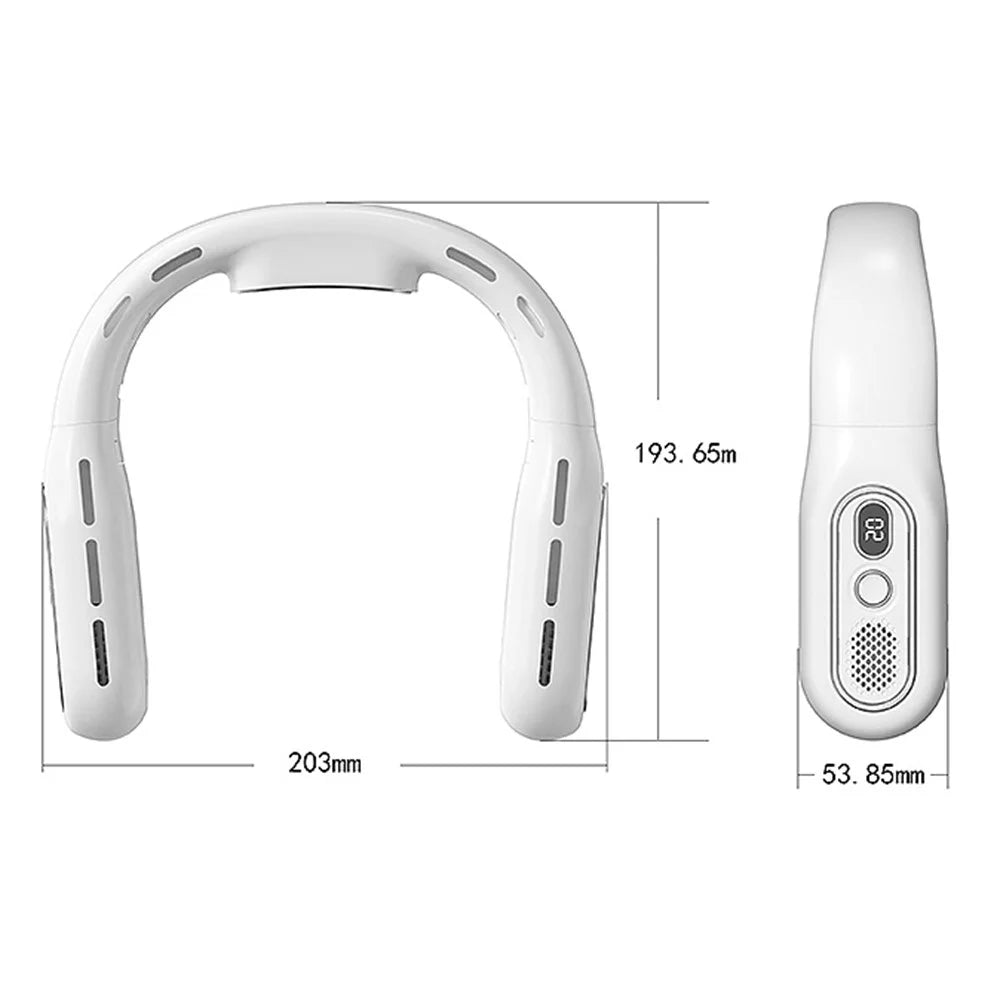 Bladeless Neck Fan 2000mAh Personal Fan with 3 Wind Speed LED Battery Display - White - 7