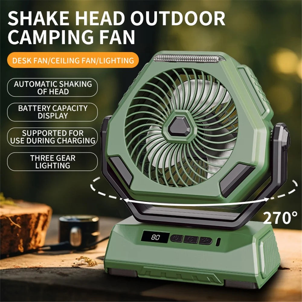 A26 Camping Fan with LED Lantern 6000mAh Outdoor Fan 270-degree Head Rotation - Green - 2